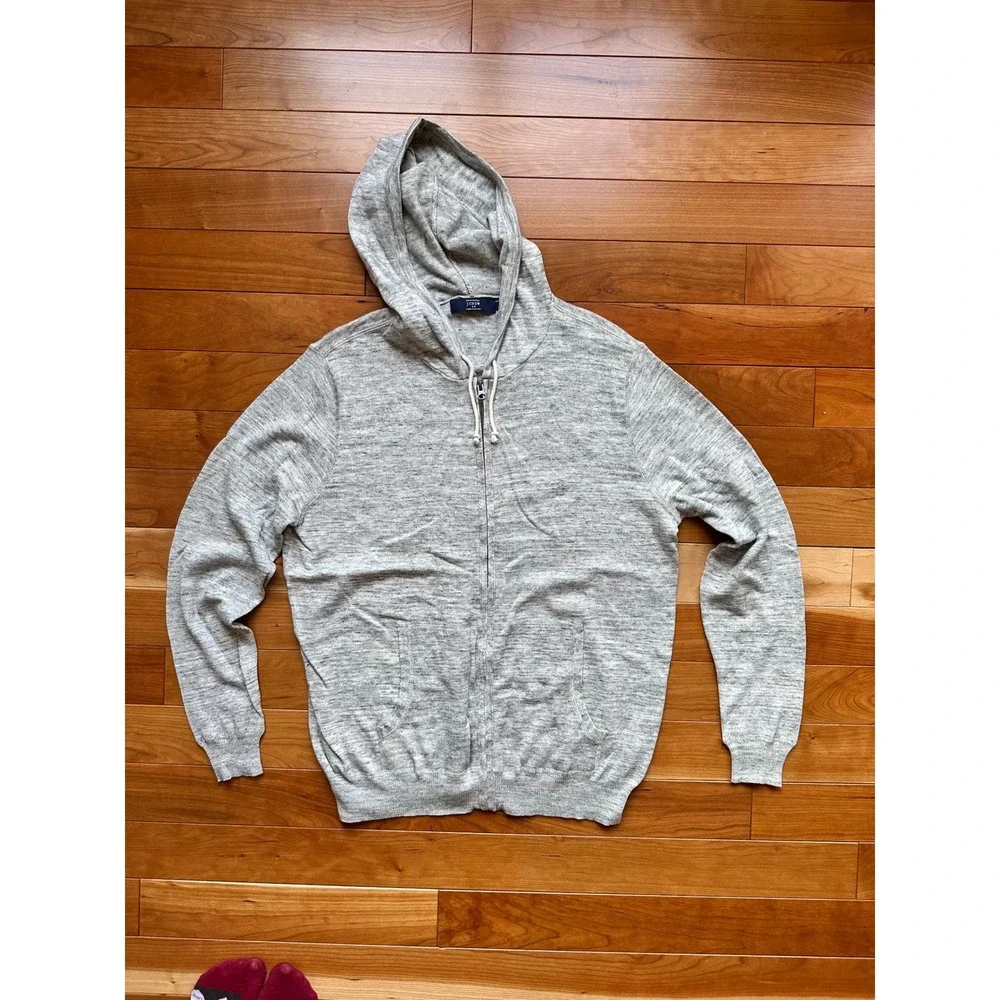 J.Crew Mens Marled Grey 100% Cotton Full Zip Hoodie Sweater Size L - Picture 1 of 6